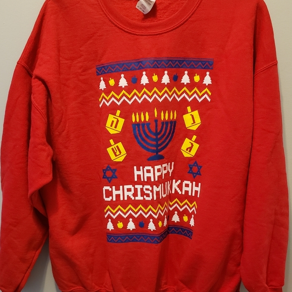 Gildan Other - Red Crewneck Sweatshirt Happy Christmakuh Holiday Christmas Hanukah Adult XXL